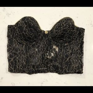 Vintage Victoria's Secret Gold Label Bustier Corset Lace 36 Black Crop Top VS M